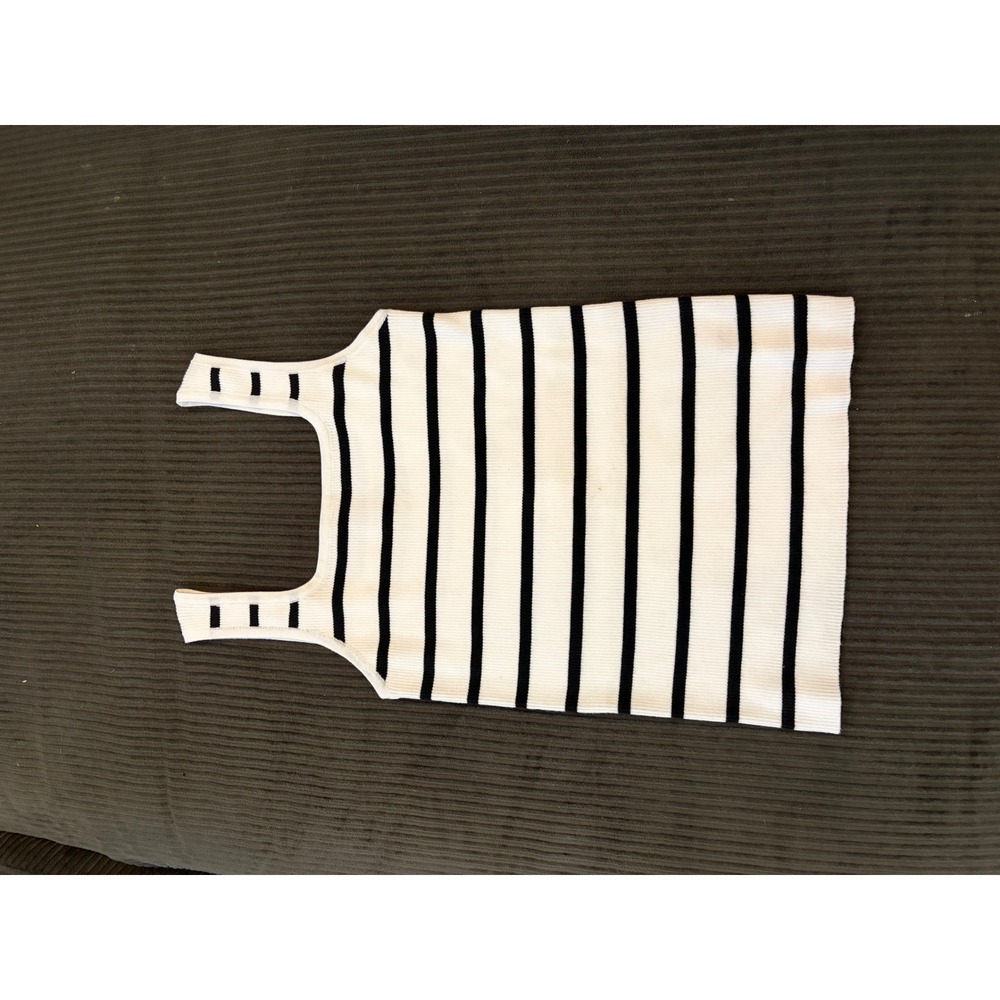 White Birch Striped Ribbed Knit Tank Top Square Neck Black White Sleeveless M
